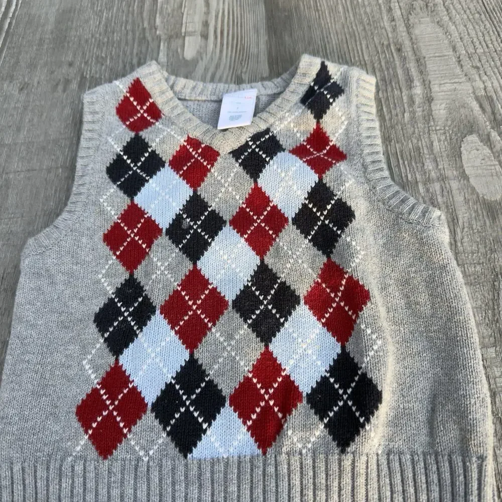 Wonder Kids anti-allergic clothing argyle vest Red/White/Blue 3T